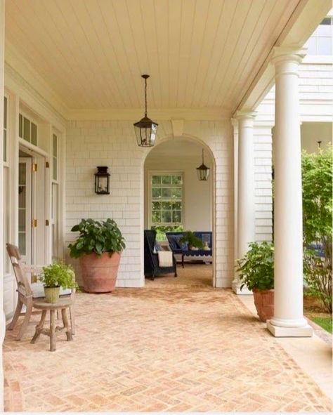 Wood Shingle Siding, Gil Schafer, Riverside House, Gambrel Roof, Shingle Siding, Dutch Colonial, Front Patio, Brick Flooring, Elegant Interiors