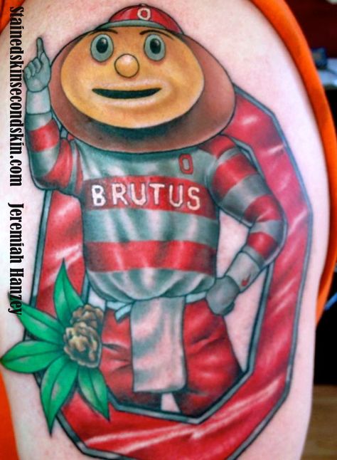 Ohio State Tattoo #Brutustattoo  #JeremiahHanzey #Stainedskinsecondskin Ohio State Tattoos, Ohio State Buckeyes Room, King Crown Tattoo, Ohio State College, Ohio State Michigan, Ohio State Baby, Ohio State Basketball, Ohio State Outfit, Best 3d Tattoos