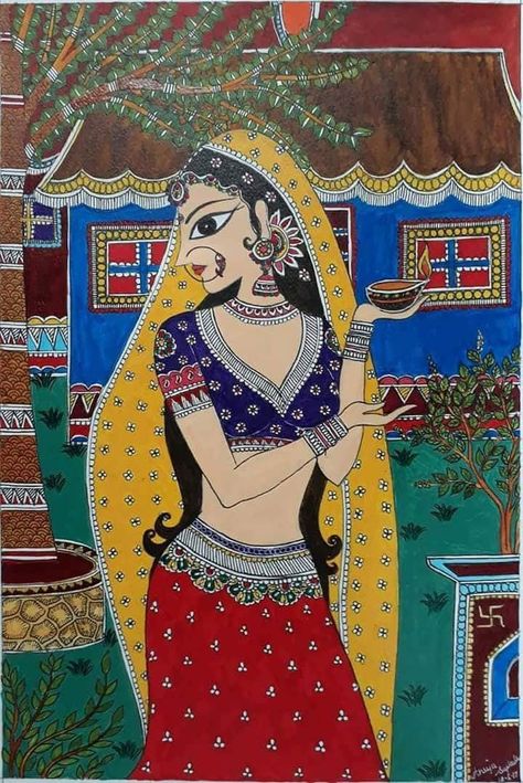 Madhu Madhubani Paintings Peacock, Ramayana Story, Mithila Art, Mithila Painting, Rajasthani Painting, Gond Painting, Rajasthani Art, Madhubani Paintings, Owl Artwork