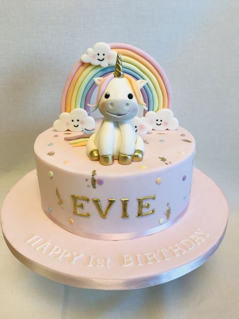 Pastel rainbow theme unicorn cake for a 1st Birthday Pastel Rainbow Unicorn Cake, Unicorn Cake Pastel Colors, Birthday Cake For 3yrs Old Girl, Pastel Rainbow First Birthday Cake, Unicorn Cake Birthday 1 Layer, Rainbow Unicorn Sparkle Cake, Rainbow Unicorn Cake, Baby Girl Birthday Cake, Pastel Cakes