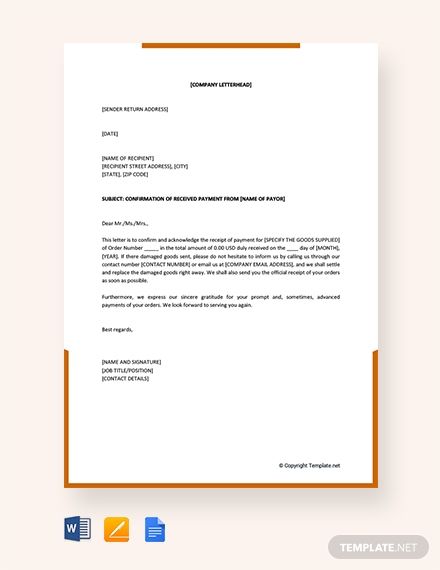 Easily editable & Printable in MS Word, Pages, Google Docs. - - Download High Quality Printable template for free. Print at your convenience or share digitally. Confirmation Letter, Free Print, Letter Sample, Payment Received, Ms Word, Word Doc, Google Docs, Microsoft Word, Template Printable