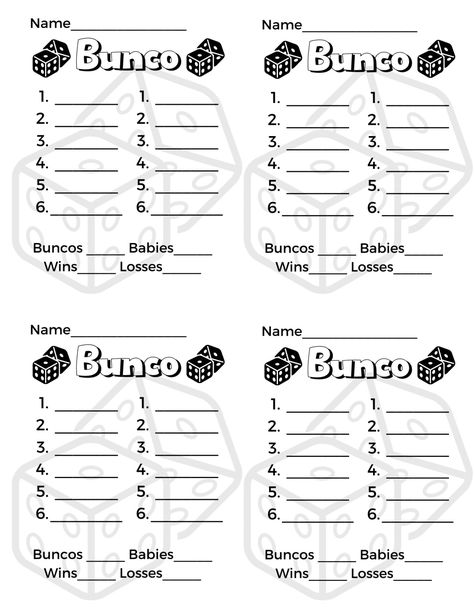 Download and print these score cards for your next bunco game Bunco Score Sheets, Bunco Game, Cub Scouts, Christmas Games, Printable Cards, Party Games, Free Printable, Free Printables