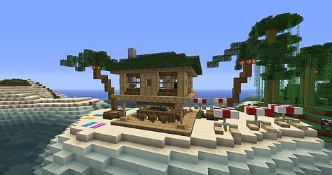 Shack Minecraft, Beach Minecraft, Bar Minecraft, Minecraft Restaurant, Minecraft Beach, Minecraft Beach House, Restaurant Beach, Minecraft Ps4, Easy Minecraft Houses