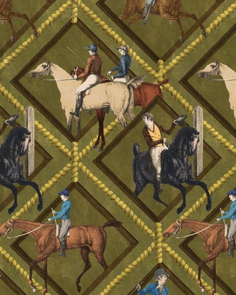 Khaki Wallpaper, Horse Pens, Mind The Gap, Wallpaper Pattern, Burke Decor, Grey Wallpaper, Geometric Wallpaper, Equestrian Style, Traditional Wallpaper