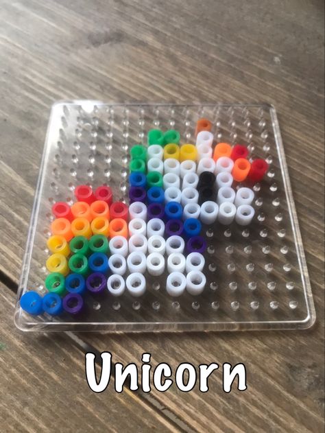 Unicorn Fuse Beads, Unicorn Pearl Beads, Perler Bead Square Patterns, Unicorn Perler Beads, Rainbow Perler Bead Patterns, Unicorn Perler Bead Pattern, Perler Bead Rainbow, Beads Craft Kids, Pyssla Ideas