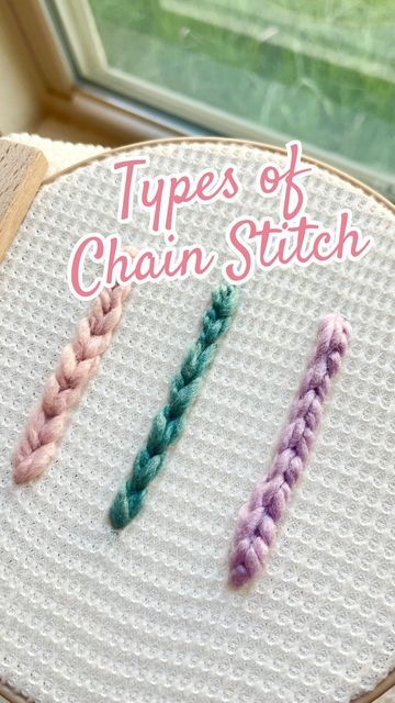 Samantha Bower on Instagram: "3 Types of Chain Stitch🪡🤍  Which is your favorite?  There are a few more variations, but these are the most commonly used for sweaters. I am partial to regular chain stitch because I learned it first and have been using it for 5+ years, but I do love to use 1 Step Regular Chain Stitch when embroidering on sweaters.   Which do you find easiest?  #embroidery #babysweater #namesweater #diycrafts #handembroidery #embroideredclothing #chainstitch" Types Of Embroidery Stitches, Diy Embroidery Projects, Simple Hand Embroidery Patterns, Diy Embroidery Kit, Chain Stitch Embroidery, Bead Embroidery Tutorial, Name Embroidery, Basic Embroidery Stitches, Embroidery Tutorial