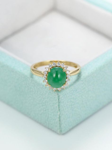 Jadeite Jade ringHalo Oval cut engagement ringDelicate | Etsy Jade Engagement Ring, Engagement Ring Delicate, Gold Bridal Set, Wedding Women, Oval Cut Engagement Ring, Bridal Accessories Jewelry, Bridal Diamond Jewellery, Ring Halo, Engagement Ring Shapes