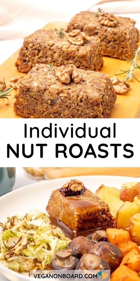 This mini nut roast recipe makes individual portions of delicious and easy vegan nut roast, perfect for small houseolds and preparing in advance! Nut Roast Recipe, Vegan Nut Roast, Roasted Nuts Recipe, Veggie Meat, Starch Solution Recipes, Vegetarian Meatloaf, Nut Roast, Vegan Patties, Vegan Entrees