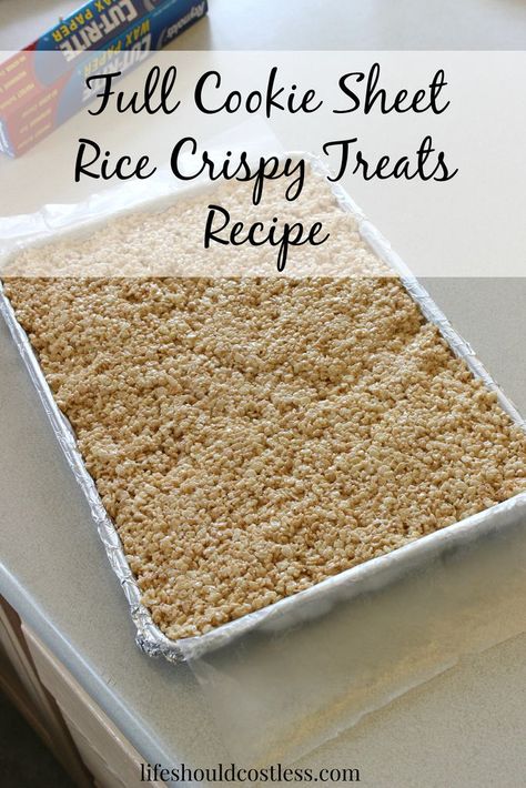 Full Cookie Sheet Rice Crispy Treats Recipe. This recipe makes them as thick as the pan and is enough to feed a crowd! {lifeshouldcostless.com} Crispy Treats Recipe, Cheap Desserts, Rice Crispy Treats Recipe, Table Candles, Disposable Cameras, Krispie Treats Recipe, Croquembouche, Bridal Store, Fun Pictures