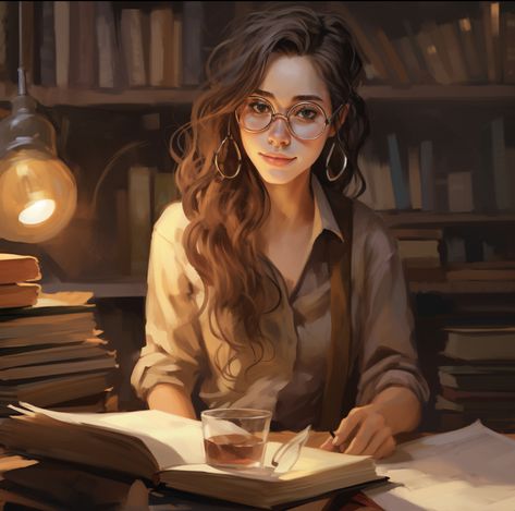 Nerdy Female Character Design, Librarian Dnd Art, Magic Teacher Character Design, Teacher Oc Art, Journalist Character Design, Fantasy Professor, Dnd Librarian, Librarian Character Design, Fantasy Scholar