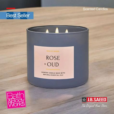 Hot Selling! Original 3 wicks candle by Bath & Body Works.🕯️Fragrance Notes: Scent of Rose, Sandalwood & Oud.🌹 Shop Now : jbsaeedhome.com/product/3-wicks-candle-rose-and-oud-411-g-bath-and-body-works/ #scentedcandles #bathandbodyworks #candlelovers #candles #jbs #jbsaeed #jbsaeedhome #jbsaeedhomeandhardware #jbsaeedstore #jbsaeedhomestore #jbsaeedonline #jbsaeedonlineshopping #theoriginalhomestore #jbsaeedoriginal #homedecor Rose Scented Candle, Essential Oils Bath, Rose Candle, 3 Wick Candles, Bath And Bodyworks, Home Hardware, At Home Store, Fragrance Notes, Natural Essential Oils