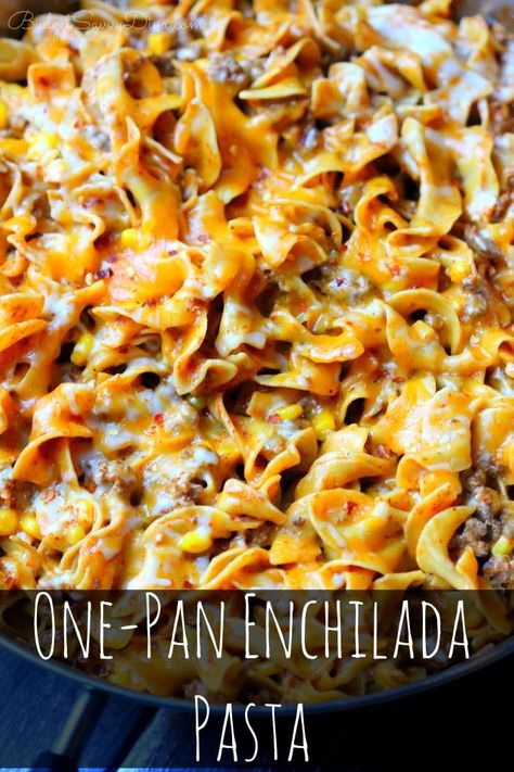 MAN This Recipe ROCKS! Enough To Feed 8 - 10 and PERFECT For Leftovers - Picky Eater Approved - Anyone can make it :) One-Pan Enchilada Pasta Recipe Enchilada Pasta, Pasta Easy, Pastas Recipes, Recipes Quick, Eat Better, Easy Pasta Recipes, Egg Noodles, Easy Pasta, Pasta Recipe