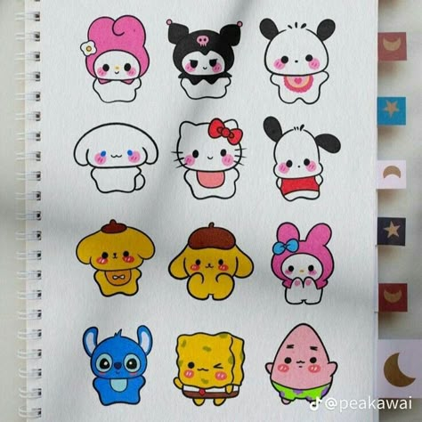 Cute Stickers Aesthetic Easy To Draw, Cute Hello Kitty Drawing, Sanrio Drawing, Sanrio Drawings, Cute Easy Doodles, Easy Doodle, Kitty Drawing, Easy Paper Crafts Diy, Hello Kitty Drawing