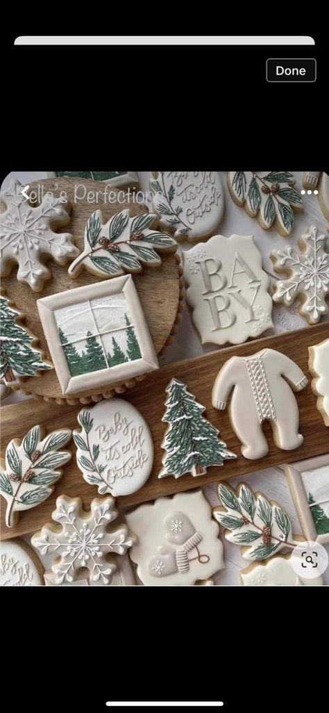 Baby Its Cold Outside Cookies, Winter Baby Shower Cookies, Woodland Baby Shower Cookies, Cutout Cookies, Outside Baby Showers, Sweet Ideas, Shower Cookies, Christmas Baby Shower, Baby Cookies