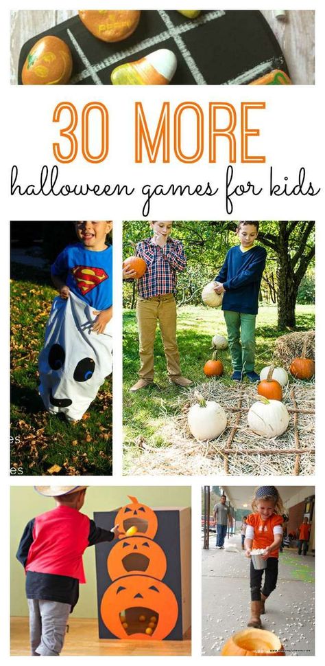 30 More Halloween Games for Kids! We've rounded up the best ideas for lots of Halloween fun this fall. Imprimibles Halloween, Halloween Class Party, Diy Halloween Games, Casa Halloween, Halloween Games For Kids, Harvest Party, Kids At Home, Halloween Activities For Kids, Halloween Party Games