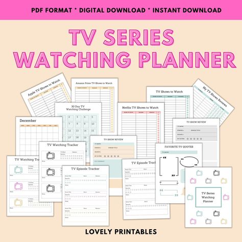 Do you constantly lose track of the TV episodes that you were watching?  Do you forget what shows you wanted to watch next time you sit down for a TV night in?   The Printable TV Series Watching Tracker will help you out with that!  Track every episode and every season of every show. Remember where you are watching a TV show or series.  Remember what you wanted to watch! Pages include: Favorite TV Show Quotes TV Episode Watching Trackers TV Show Review Sheet 30 Day TV Watching Challenge Monthly Amazon Prime Tv Shows, Tv Show Tracker, Show Tracker, Tv Watching, Netflix Tv Shows, Tv Watch, See Movie, Craft Planner, Tv Show Quotes