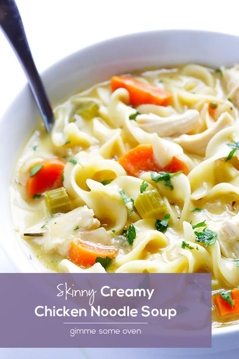 (Skinny!) Creamy Chicken Noodle Soup Soups to Warm Your Soul, Soups, Creamy Chicken Noodle Soup Recipe, Soup Chicken Noodle, Creamy Chicken Noodle, Chicken Noodle Soup Crock Pot, Creamy Chicken Noodle Soup, Chicken Noodle Soup Recipe, Soup Chicken, Noodle Soup Recipe, Gimme Some Oven