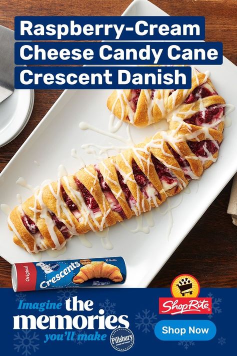 Make a Raspberry-Cream Cheese Candy Cane Crescent Danish with Pillsbury! Buy everything you need at ShopRite! Crescent Danish, Southern Comfort Recipes, Christmas Sweet Treats, Classic Recipes, Best Appetizer Recipes, Recipes For Dinner, Bread Recipes Sweet, Dinner Appetizers, Christmas Sugar Cookies