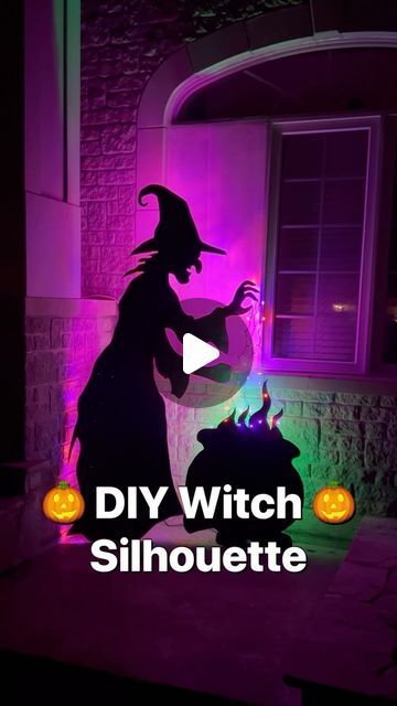 Marcus Faccenda | The Furniture Guy & DIY on Instagram: "DIY Light Up Witch for less then $150! 💀👻🎃

And thank you to @harttoolsusa for making this project come to life! #sponsored

Supplies 
- 8x4 Plyboard
- Marker
- Scissors & glue stick
- Construction paper
- Halloween lights (100ft+)
- Black paint
- Paint roller
- Hinges & screws
- Fog machine (optional) 
- Hot glue sticks

Tools used 
- Hart Jigsaw, circular saw, driver, orbital sander, glue gun, staple gun, clamps
- Flash light or phone light
- Printer (if it counts as a tool)

#DoItWithHART  #HARTPartner #halloween #witch #silhouette #lights #couldron #halloweendecorations #diycrafts" Diy Dancing Witches, Diy Light Up Witches Cauldron, Witch Silhouette Simple, Witch Sillouhette, Witch Silhouette Yard, Creepy Food, Phone Lighting, Witch Silhouette, Fog Machine