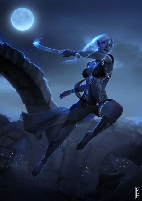 Half Drow, Fantasy Blade, Moon Elf, Medieval Artwork, Dark Elves, Elves Fantasy, Elf Art, Night Elf, Fantasy Races