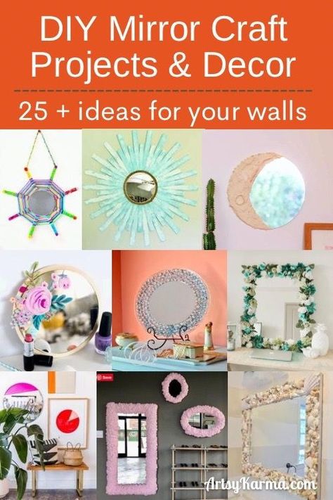 Learn how to make DIY mirror frame decorations or update an old mirror for fun wall decor! Retro Mirror Wall, Diy Mirror Frame Decoration, Diy Mirror Decor, Dollar Store Mirror, Mirror Decor Ideas, Geometric Mirror, Retro Mirror, Mirror Frame Diy, Mirror Crafts