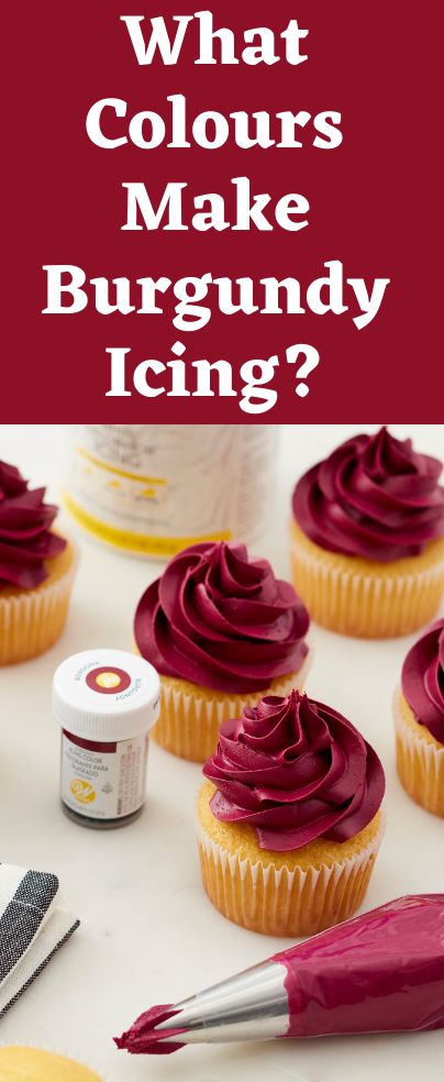 Looking for a great color for decorating your cake? Want to try to make a beautiful shade of burgundy? This post will answer the question: how to make burgundy icing? Burgundy is an elegant color and is a top choice for brides when choosing their wedding colors. It is a dark red or purple color. It gets its name from the color of burgundy wine, that comes from the Burgundy region of France. Icing Color Chart, Elegant Cupcakes, Frosting Colors, Coloured Icing, Orange Food Coloring, Pink Icing, Red Cake, Floral Cupcakes, Icing Colors