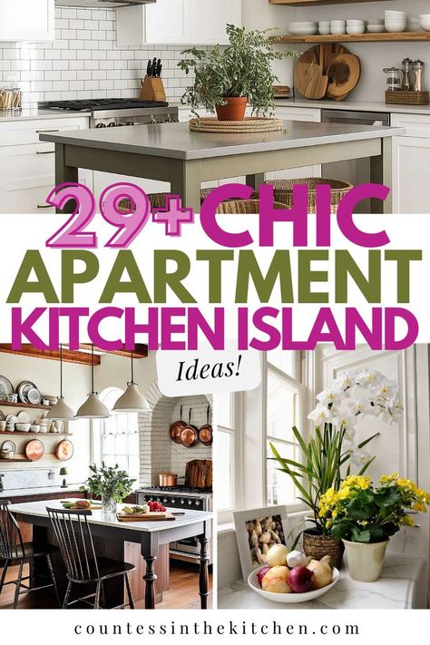 Apartment kitchen island How To Put An Island In A Small Kitchen, Tiny Kitchen Island Ideas, Island Kitchen Ideas Small Space, Kitchen Island In Small Kitchen, Small Kitchen Island Ideas Diy, Small Kitchen Island Decor, Cozy Apartment Kitchen, Small Kitchen Islands, Apartment Kitchen Island