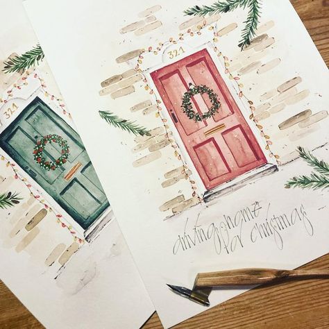 Calligraphy Watercolor, Christmas Sketch, Driving Home For Christmas, Christmas Dreaming, Driving Home, Art Tutorials Watercolor, Fall Decor Inspiration, Learn Watercolor, Christmas Card Art