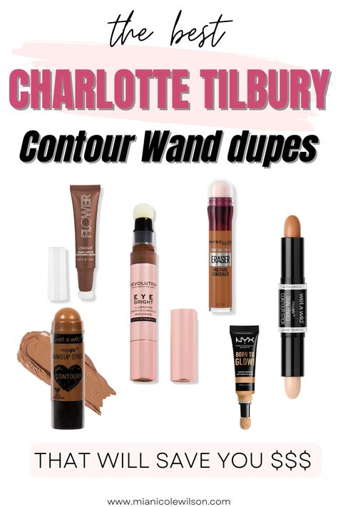 charlotte tilbury contour wand dupes guide Drugstore Contouring Products, Best Drugstore Cream Contour, Best Drugstore Contour Stick, Contour Drugstore, Drugstore Contour Stick, Best Drugstore Contour, Drugstore Contour, Charlotte Tilbury Contour Wand, Charlotte Tilbury Contour