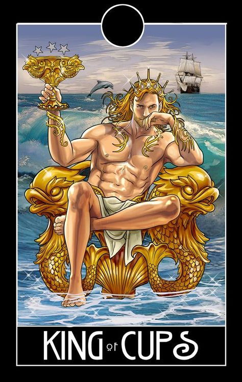 King Of Cups Tarot, Page Of Cups, Tarot By Cecelia, Tarot Card Artwork, 2023 Tattoo, Male Artworks, King Of Cups, King Of Wands, Knight Of Cups