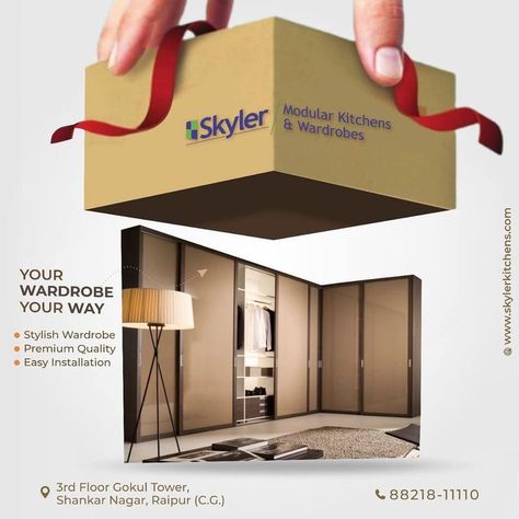 Skyler Modular Kitchens is a leading Modular Kitchen and Wardrobe design company in Raipur, Chhattisgarh. The company is best known for exceptional modular kitchen designing and high quality wardrobes designing services. Our team of professional designers and interior designers has experience in the field of kitchen & wardrobe designing Raipur Chhattisgarh, Kitchen Wardrobe Design, Modular Kitchens, Real Estate Advertising, Modular Wardrobes, Kitchen Prices, Wardrobe Designs, Modular Kitchen Design, Social Media Advertising Design