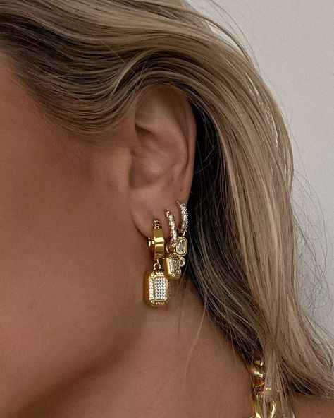 Luv Aj on Instagram: “You need this ear party 💫 Tap to shop xx” Dangly Earrings Aesthetic, Sensitive Ears Earrings, Diamond Huggie Earrings, Diamond Huggies, Luv Aj, Ear Earrings, Gold Statement Earrings, Earring Charms, Dope Jewelry