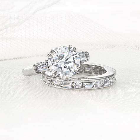 Engagement Ring Harry Winston, Harry Winston Ring, Harry Winston Engagement, Tapered Engagement Ring, Round Brilliant Engagement Ring, Baguette Side Stones, Made For Each Other, Jewellery Trends, Pear Shaped Engagement Rings