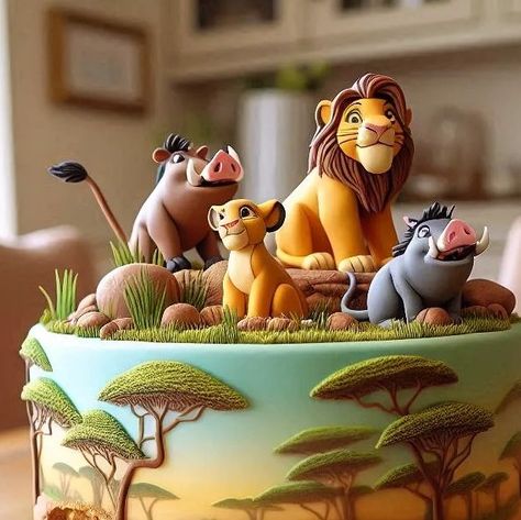 Lion King Birthday Cake Ideas, Lion King Cake Ideas, King Cake Ideas, Torte Re Leone, Lion King Birthday Cake, Christening Theme, Lion Birthday Cake, Lion King Cake, Looney Tunes Party