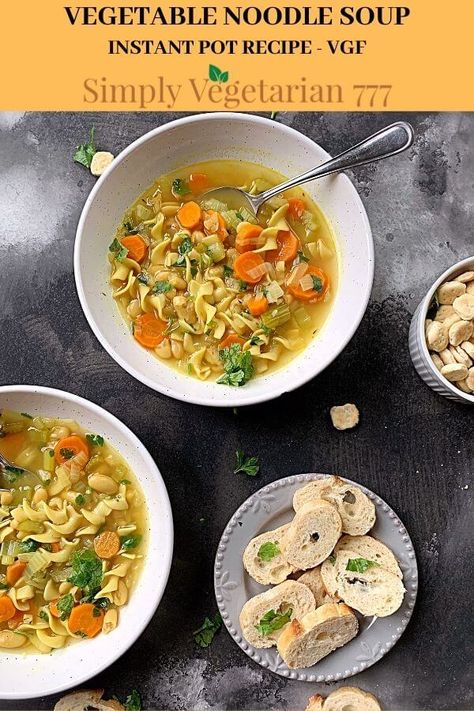 Easy Instant Pot Vegetable Noodle Soup Recipe Vegetarian Chicken Noodle Soup, Vegetarian Noodle Soup, Vegan Noodle Soup, Vegetable Noodle Soup, Soup Recipe Easy, Vegetable Noodle, Vegetarian Noodles, Pot Noodle, Vegetarian Chicken