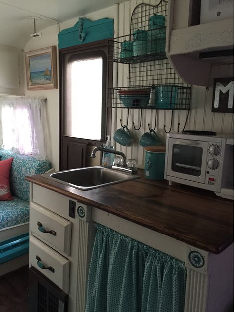 Last year, after a continual Craigslist search we finally found our 1984 Scotty camper.   It was the usual cream, brown and somewhat gol... Scotty Camper, Caravan Vintage, Vintage Camper Interior, Glamper Camper, Kombi Motorhome, Camping Vintage, Camper Kitchen, Camper Trailer Remodel, Camping Diy