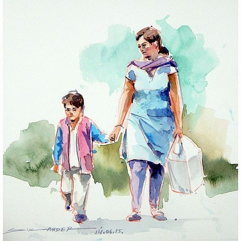 https://instagram.com/p/36IlLMTJT2/ Mother And Son Drawing, Son Drawing, Memory Drawing, Figure Sketches, Amazon Favs, Composition Painting, Indian Arts, Human Figure Sketches, Butterfly Art Painting