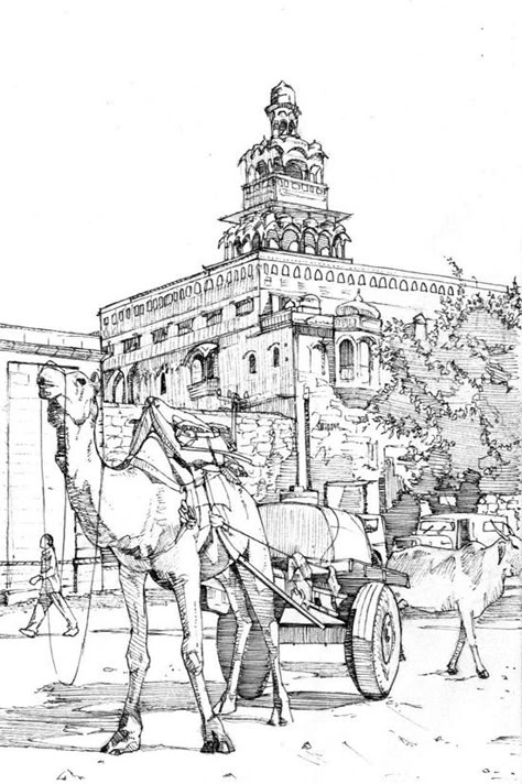 Camel in Jaisalmer, India by Edgeman13 on DeviantArt Urban Sketches, Indian Illustration, Art Studio Design, Boho Art Drawings, Ancient Paintings, New Architecture, Pen Art Drawings, Architecture Drawing Art, Travel Sketches