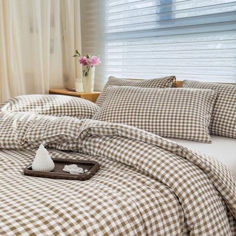 NSNLGSGC Queen Comforter Set, Tan Gingham Bedding Comforter Sets, Brown Grid Bed Comforter 3 Pieces (1 Comforter, 2 Pillowcases) Gingham Bedding, Brown Grid, Bedding Comforter Sets, Bed Comforter, Bedding Comforter, College Room, Queen Comforter Sets, Queen Comforter, Comforter Set