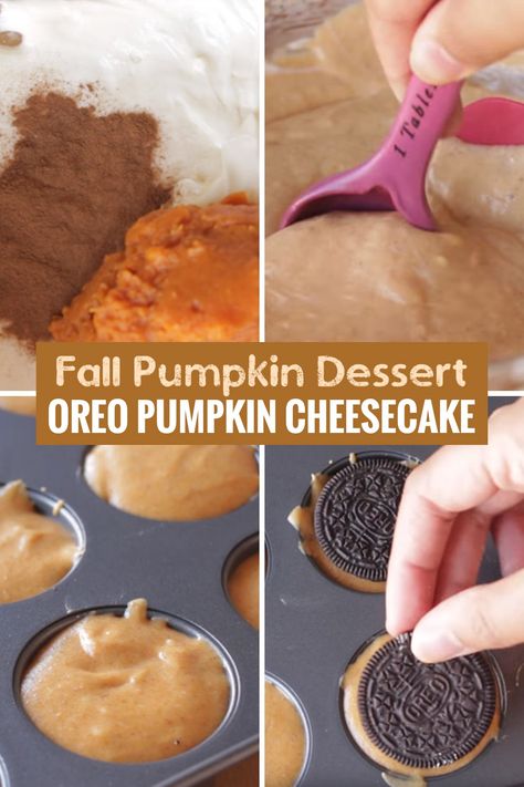 Oreo Pumpkin Cheesecake, Pumpkin Oreo Cheesecake, Oreo Pumpkin, Easy Cheesecake Recipe, Fall Desserts Pumpkin, Delicious Thanksgiving Desserts, Mini Cheesecake Pan, Cheesecake Pan, Pumpkin Cheesecake Recipes