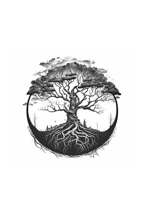 Norse Tree Of Life Tattoo, Viking Tree Of Life Tattoo, Ygdrassil Tattoo, Oak Leaf Tattoos, Bonsai Tattoo, Yggdrasil Tattoo, Tree Silhouette Tattoo, Pentagram Tattoo, Evolution Tattoo