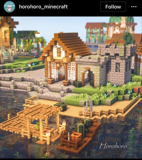 Minecraft Dock Ideas Cute, Minecraft Sea Side Village, Seaside Village Minecraft, Minecraft Coastal Town, Small Dock Minecraft, Minecraft Waterside House, Minecraft Town Hall Small, Minecraft Seaside Town, Minecraft Seaside House