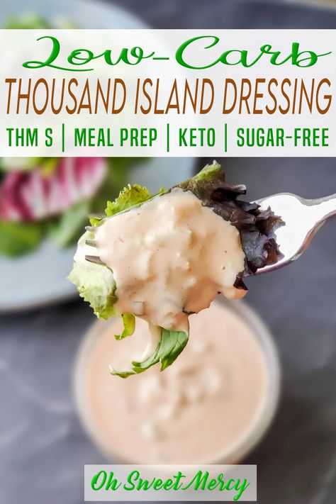 If you have 6 simple ingredients on hand and about 5 minutes, you can make an easy, delicious, low carb Thousand Island dressing! This classic salad dressing is perfect for Reubens, my Baked Reuben Dip, and salads but don’t limit yourself to just that. Trim Healthy Mamas this is perfect for THM S meals! | Oh Sweet Mercy @ohsweetmercy #thmssaladdressing #thmsthousandisland #thmsaladdressingrecipes #healthythmsrecipes #lowcarbsaladdressing #thousandisland #healthysaladdressing #ohsweetmercy Keto Thousand Island Dressing, Keto Fries, Gluten Free Salad Dressing, Low Carb Salad Dressing, Homemade Thousand Island Dressing, Keto Salad Dressing, Keto Sauces, Keto Salad, Ketogenic Diet Food List