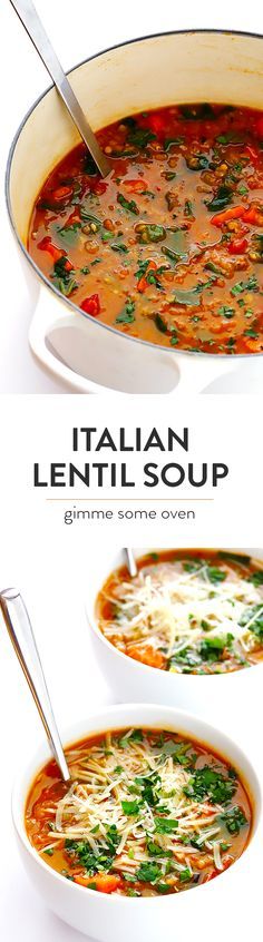 Italian Lentil Soup Recipe, Italian Lentil Soup, Sopas Light, Extra Protein, Italian Foods, Lentil Soup Recipes, Lentil Recipes, God Mat, Vegetarian Soup