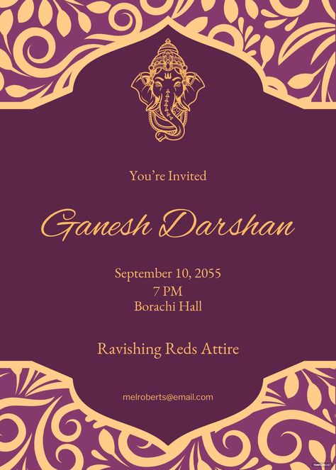 Traditional Ganpati Invitation Template Ganpati Invitation Card Template, Traditional Wedding Invitation Wording, Ganpati Invitation Card, Wedding Invitation Wording Examples, Invitation Card Maker, Traditional Invitation, Traditional Wedding Invitations, Invitation Background, Wedding Invitations Online