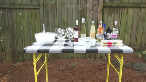 Dress Up a Folding Table Video | HGTV How To Dress Up A Folding Table, How To Make A Folding Table Look Nice, Dyi Clothes Folding Table, Plastic Folding Table Makeover, Folding Table Makeover, Pink Folding Table, Plastic Folding Table, Table Makeover, Folding Table