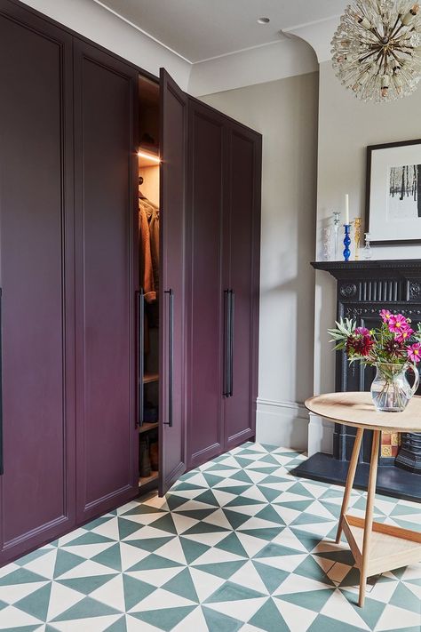 Dressing rooms — Blakes London Purple Dressing Room, Dressing Room Entrance, Purple Wardrobe, Purple Closet, Entrance Wardrobe, Desert Bedroom, Blakes London, Painted Closet, Painted Wardrobe