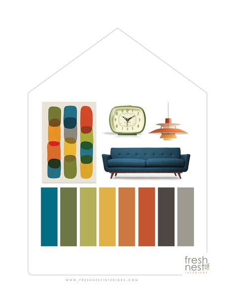 Mid-century Modern Sherwin Williams Prepackaged Paint Palette Bold MCM Color Palette, Interior Design Color Scheme, Paint Colors, - Etsy Australia Mcm Color Palette, Color Identity, Color Palette Interior, Mid Century Modern Color Palette, Accent Paint Colors, Color Palette Interior Design, Interior Design Color Schemes, Modern Paint Colors, Palette Wall