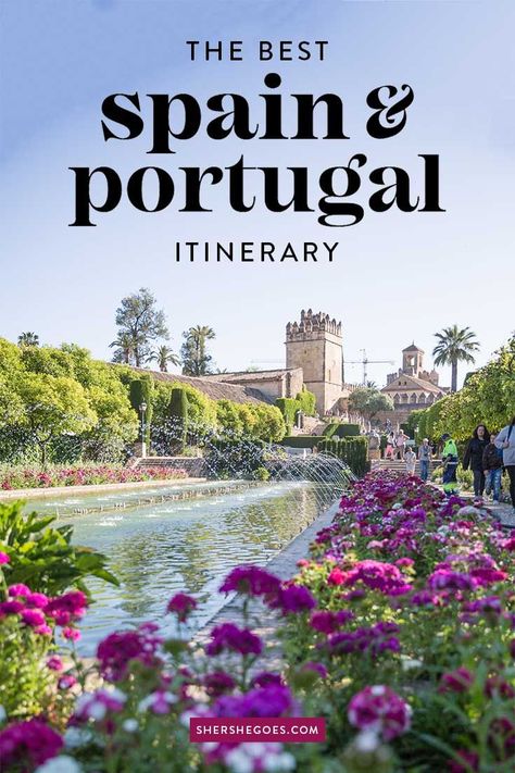 how to plan a trip to spain and portugal! covering madrid, barcelona, granada, seville, cordoba, lisbon, sintra and much more! #shershegoes #spain #portugal Best Spain And Portugal Itinerary, 4 Days In Spain, Spain And France Itinerary, France Spain Portugal Itinerary, Spain Portugal Morocco Itinerary, Portugal And Spain Travel Itinerary, Spain And Portugal Itinerary 10 Days, Spain Portugal Itinerary, Spain Trip Itinerary