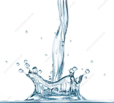 Pouring water with crown splash, illustration - Stock Image - F024/0475 - Science Photo Library Water Drop Drawing, Splash Illustration, Water Sculpture, Crown Drawing, Pouring Water, Water Images, Glass Photography, Water Background, Water Drawing